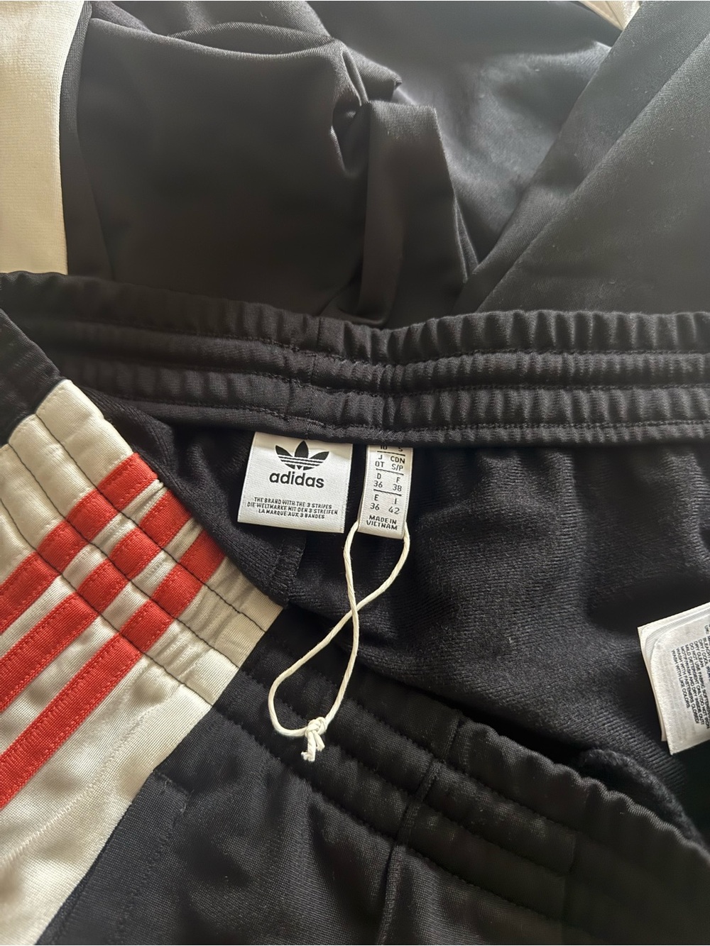 adidas Black Track Pants with White Panels and Red Stripes - Picture 5 of 6